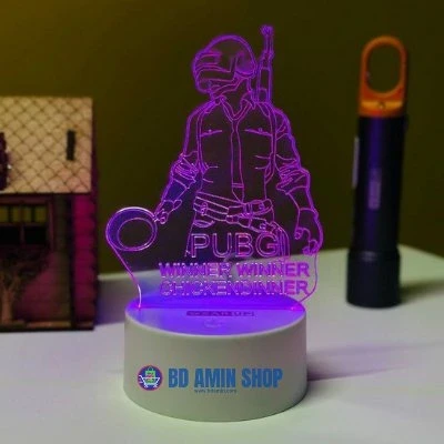 GearUP PUBG Acrylic Multicolor Night Lamp – Black Base, 7‑Color RGB LED Touch Lamp