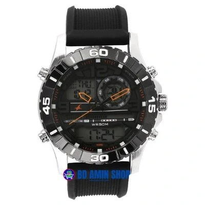 Fastrack NS38035SP03 Analog‑Digital Watch – Black Dial Silicone Strap for Men